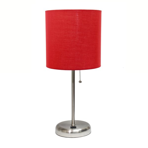 Limelights Stick Lamp with USB charging port and Fabric Shade, Red LT2044-RED